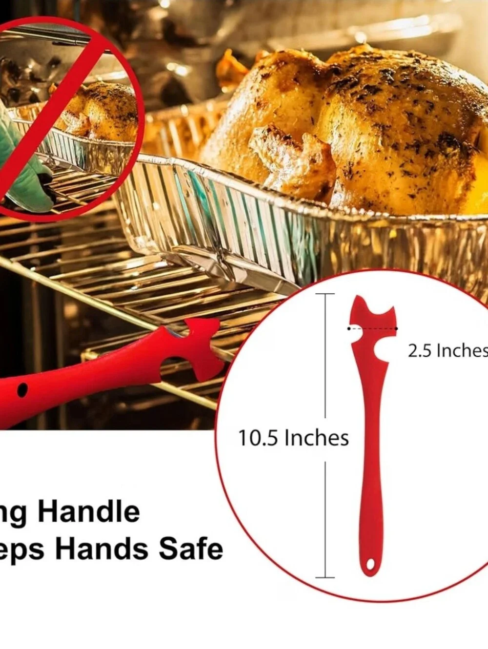 HIC Kitchen Silicone Oven Rack Push Pull Tool Red Toaster Oven Grill Rack Lifter